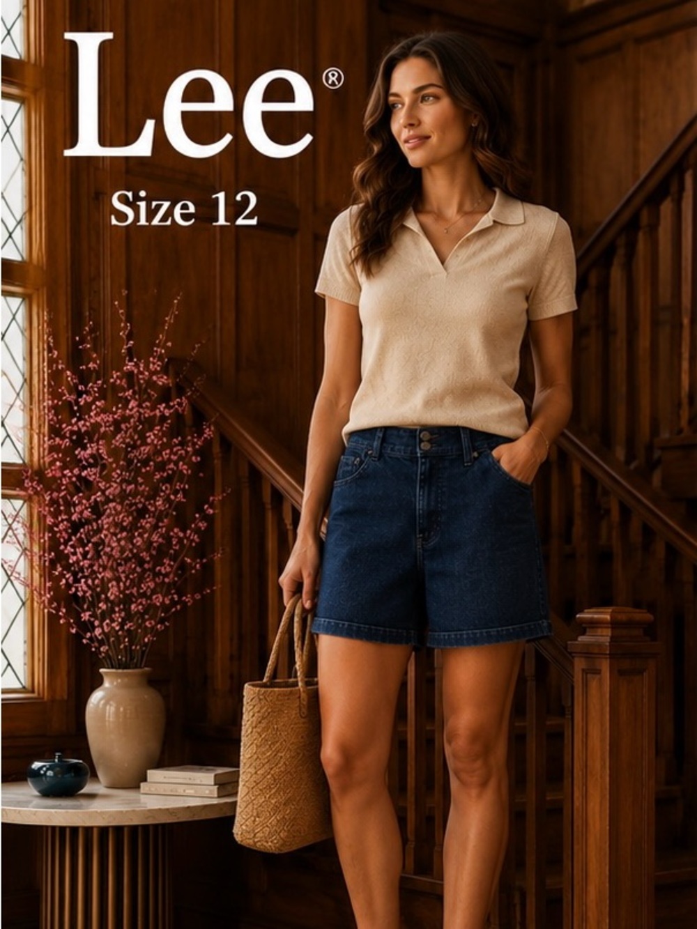 Lee Comfort Waistband Denim Bermuda Shorts Women’s Size 12 Dark Wash
